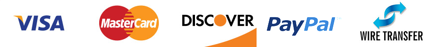 Visa, Mastercard, Discover, PayPal and wire transfer